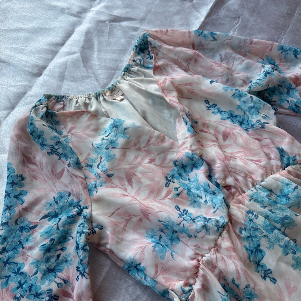 Floral Print Dress in Blue and Pink